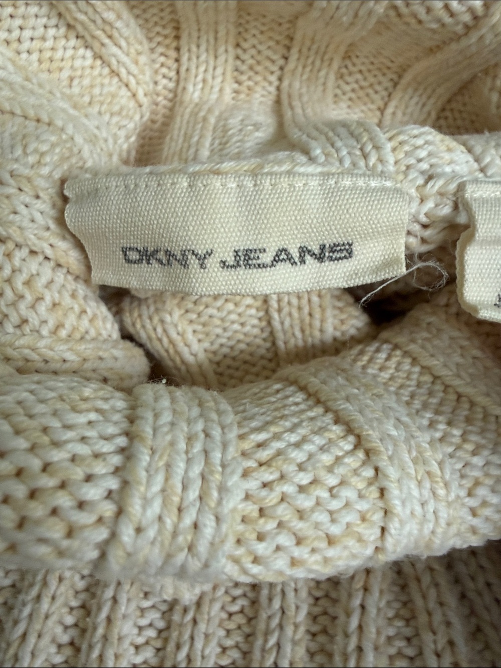 DKNY Cream Ribbed Turtleneck Sweater with sides that zip to open or close 8.5” - Picture 2 of 6